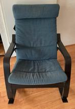 Ikea POÄNG Schommelstoel, zwartbruin/Hillared donkerblauw, Huis en Inrichting, Fauteuils, Gebruikt, Stof, 75 tot 100 cm, 50 tot 75 cm