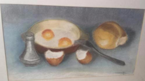 gebakken eieren vork pan ui zoutvaatje gesign  I Callaerts, Antiek en Kunst, Kunst | Schilderijen | Klassiek, Ophalen