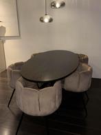5 Velvet Taupe eetkamerstoelen, Huis en Inrichting, Ophalen, Zo goed als nieuw, Rond, 50 tot 100 cm
