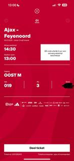 Kaart Ajax - Feyenoord (vak 019), voor resale prijs (1 stuk), Tickets en Kaartjes, Eén persoon, September