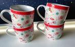 4 AH mokken rood met witte stippen bloemen, Huis en Inrichting, Keuken | Servies, Ophalen of Verzenden, Zo goed als nieuw, Overige stijlen