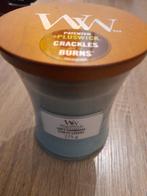 WoodWick Soft Chambray Kaars, Overige materialen, Grijs, Ophalen of Verzenden, Zo goed als nieuw