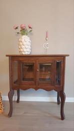 Vintage theekastje met barokpoten en geslepen glas, Huis en Inrichting, Eikenhout, Onbekend, Onbekend, 25 tot 50 cm