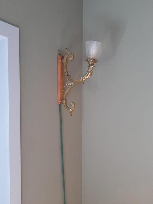 antieke koperen muurlamp, Huis en Inrichting, Lampen | Wandlampen, Zo goed als nieuw, Glas, Metaal, Ophalen of Verzenden