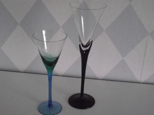 2 hoog kristal champagneglas 28 cm Vogue Onyx 1980 + 21 cm, Verzamelen, Glas en Borrelglaasjes, Zo goed als nieuw, Overige typen