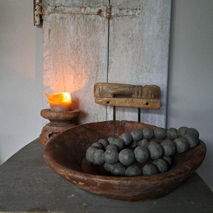 Landelijke houten schaal poer kandelaar ornament *Etage3*, Huis en Inrichting, Woonaccessoires | Overige, Zo goed als nieuw, Ophalen of Verzenden