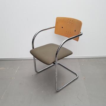 Lande houten design stoelen - grijze stof