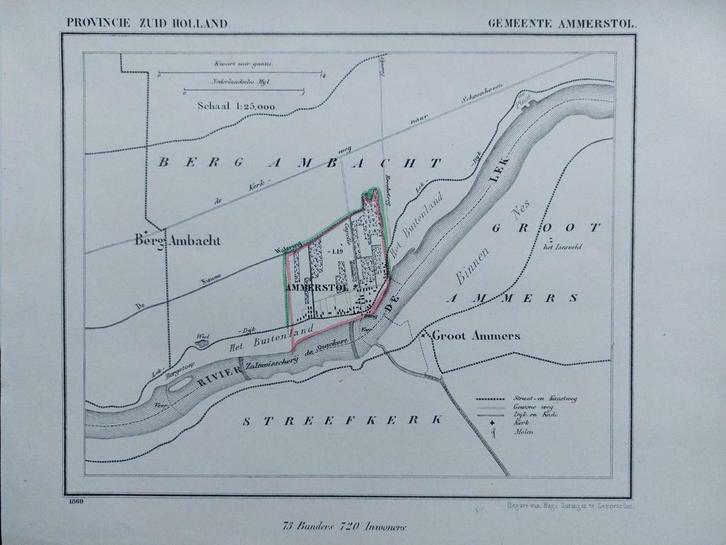 AG9 / Litho van J. Kuyper uit 1869 van Ammerstol ZH, Antiek en Kunst, Kunst | Litho's en Zeefdrukken, Ophalen of Verzenden
