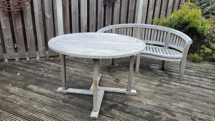Tuinset teakhout , tafel en bank, Tuin en Terras, Tuinsets en Loungesets, Gebruikt, Tuinset, Teakhout, Bank, Ophalen