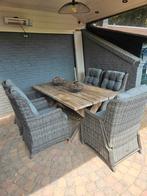 Tuinset met degelijke tafel met 4 comfortabele stoelen, Ophalen, Zo goed als nieuw