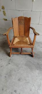 Vintage houten schippersstoeltje met Rietzitting, Ophalen, Gebruikt, Bruin, Eén