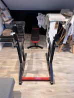 Halterbank met gewichten en dipstation, Gebruikt, Krachtstation, Armen, Ophalen of Verzenden