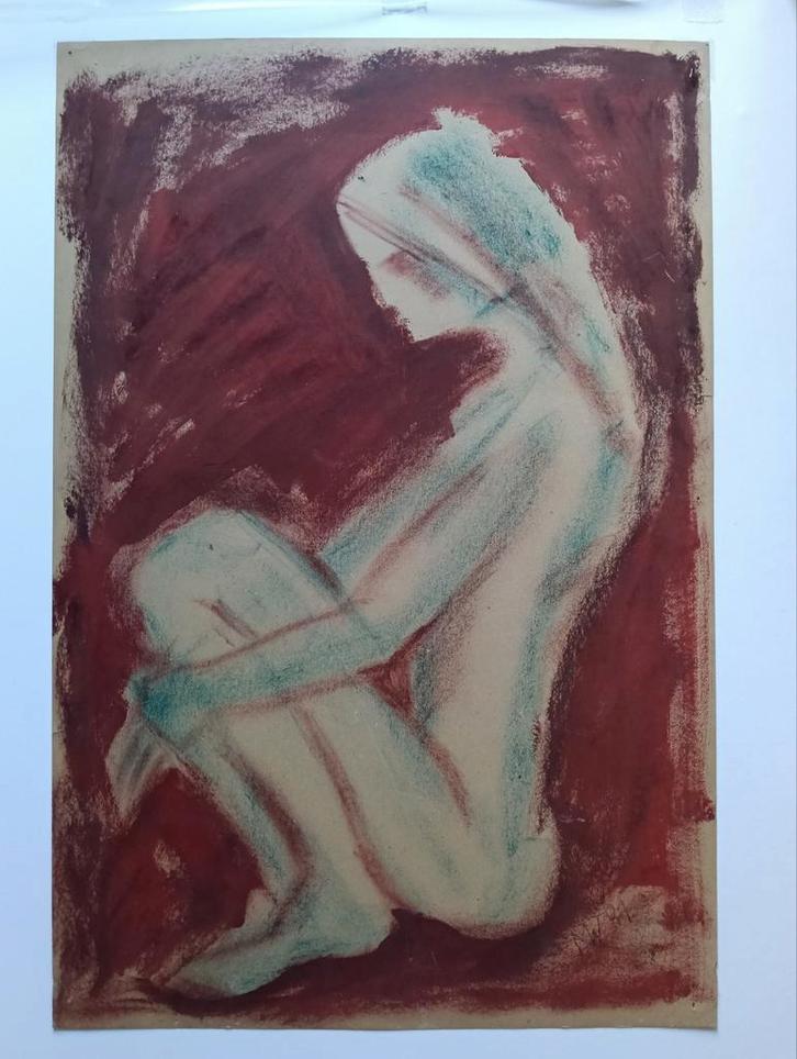 Martin van Wordragen -  Zittend vrouwelijk naakt -, Antiek en Kunst, Kunst | Schilderijen | Klassiek, Ophalen of Verzenden