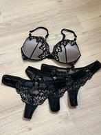 Zwarte Lingerieset Hunkemöller BH 75D + 3 Strings M, Verzenden, Zwart, Setje
