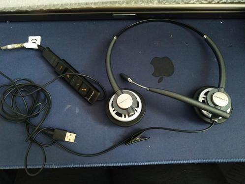 Plantronics EnorePro HW720 met Plantronics DA80 USB adapter, Computers en Software, Headsets, Gebruikt, Over-ear, Bedraad, Inklapbare microfoon