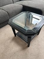 Zwart salontafel met glass, Huis en Inrichting, Tafels | Salontafels, Ophalen, 50 tot 100 cm, Rond, Zo goed als nieuw
