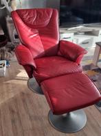 Rode leren relaxstoel met voetensteun, Ophalen, Gebruikt, 75 tot 100 cm, 75 tot 100 cm