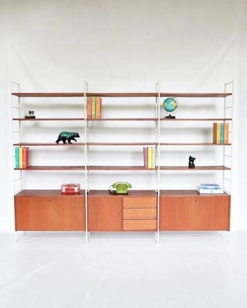 Vintage wandsysteem modulair teak vrijstaand wandmeubel beschikbaar voor biedingen