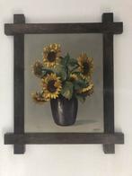 Zonnebloemen in vaas - Schilderij L. Hartman, Ophalen of Verzenden