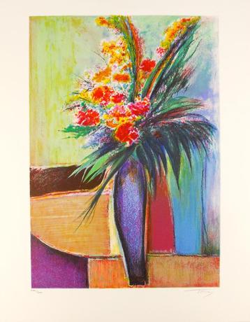 Torres - Bouquet au Vase Bleu - Litho Handgesign. beschikbaar voor biedingen