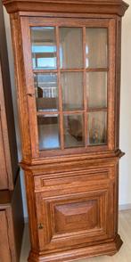 Luxe Hoekkast Vitrine massief Hout Nieuwstaat, Ophalen, Met deur(en), 50 tot 100 cm, Zo goed als nieuw