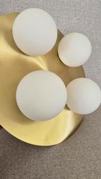 Plafondlamp 4 witte bollen met messing plaat, Ophalen, Zo goed als nieuw