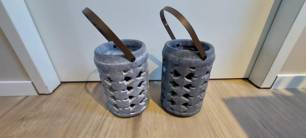 Windlichten 2 stuks, Ophalen, Grijs, Overige materialen