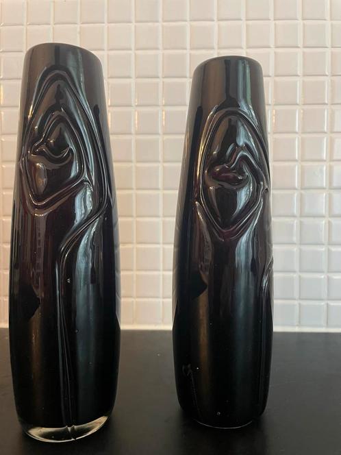 2 paarszwarte Art Deco sommerso vazen, Kristalunie/Leerdam, Antiek en Kunst, Antiek | Glas en Kristal, Ophalen of Verzenden