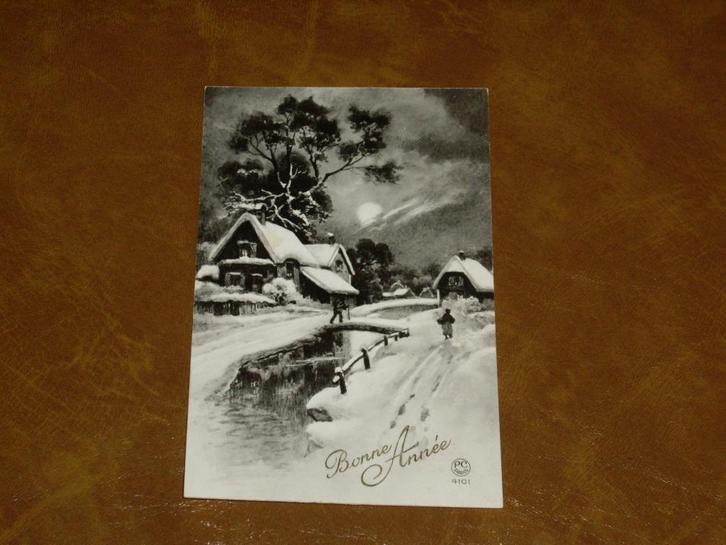 Mooie zwart/wit Franse nieuwjaarskaart, Verzamelen, Ansichtkaarten | Themakaarten, Ongelopen, 1920 tot 1940, Feest(dag), Verzenden