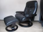 KEURIGE Stressless Consul met  hocker Large zwart leder, Metaal, 75 tot 100 cm, Ophalen of Verzenden, Zo goed als nieuw