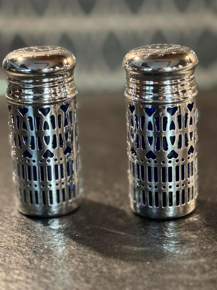 (3 sets)Peper zoutstrooier EPNS Zilver blauwe binnenbak, Antiek en Kunst, Antiek | Goud en Zilver, Zilver, Ophalen of Verzenden
