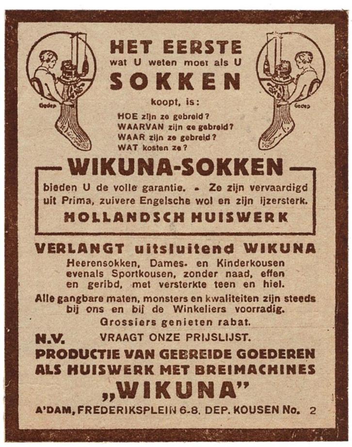 2 Advertenties WIKUNA-SOKKEN HOLLANDSCH HUISWERK 1928, Verzamelen, Merken en Reclamevoorwerpen, Zo goed als nieuw, Overige typen