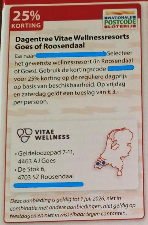 Dagentree Vitae Wellnessresorts Goes of Roosendaal korting, Tickets en Kaartjes, Kortingen en Cadeaubonnen, Drie personen of meer