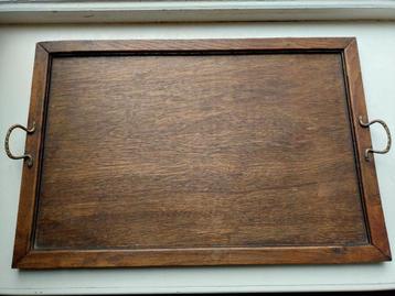 Vintage houten dienblad met handvatten van theekastje beschikbaar voor biedingen