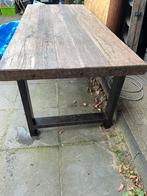 Massieve eettafel met staal onderstel, Gebruikt, Vijf personen of meer, Rechthoekig, 50 tot 100 cm