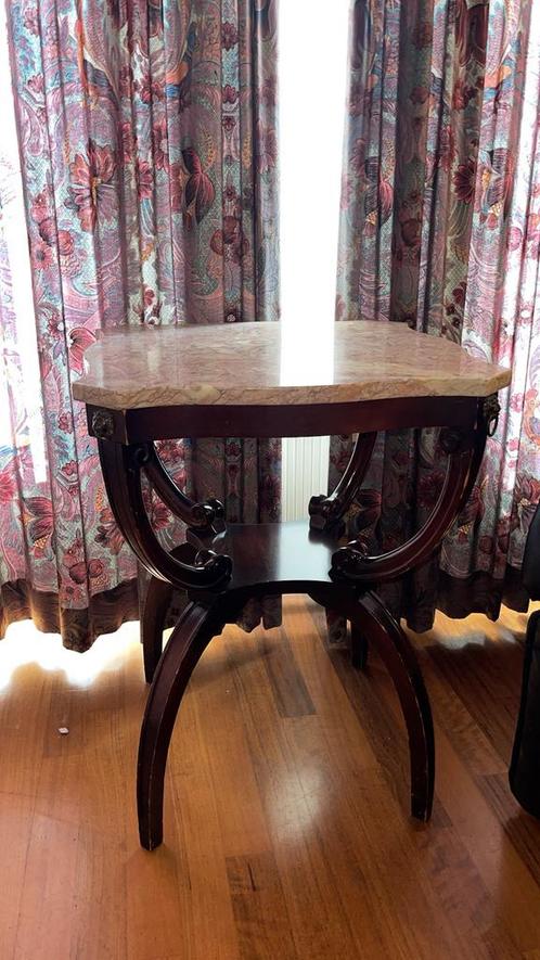 Antieke bijzettafel met marmeren blad, Huis en Inrichting, Tafels | Bijzettafels, Gebruikt, Vierkant, 60 cm of meer, Minder dan 55 cm
