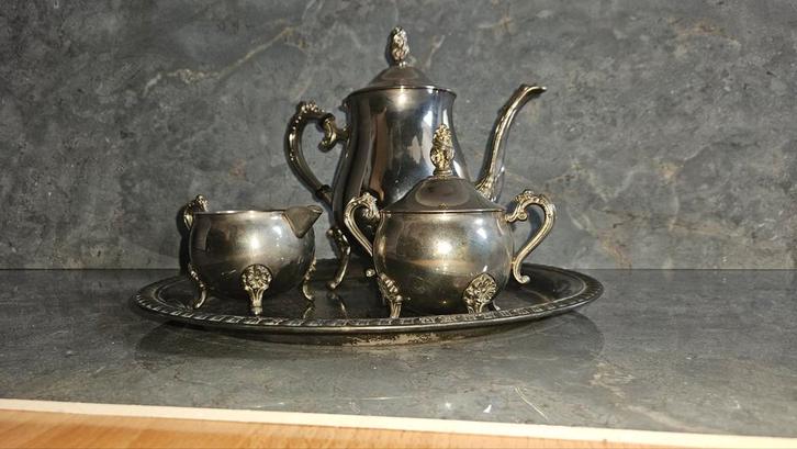 Zilveren Theeservies - 4 Delig, Antiek en Kunst, Antiek | Goud en Zilver, Zilver, Ophalen