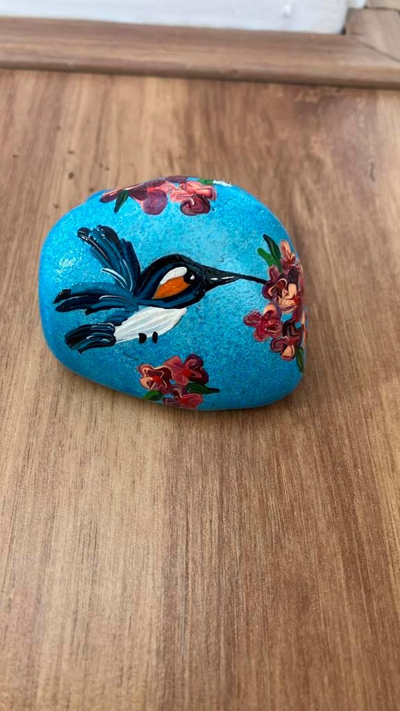 Beschilderde steen vogel kolebrie, Hobby en Vrije tijd, Schilderen, Zo goed als nieuw, Ophalen of Verzenden