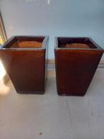2 bloempotten geglazuurd, Ophalen, Steen, Minder dan 60 cm, Vierkant