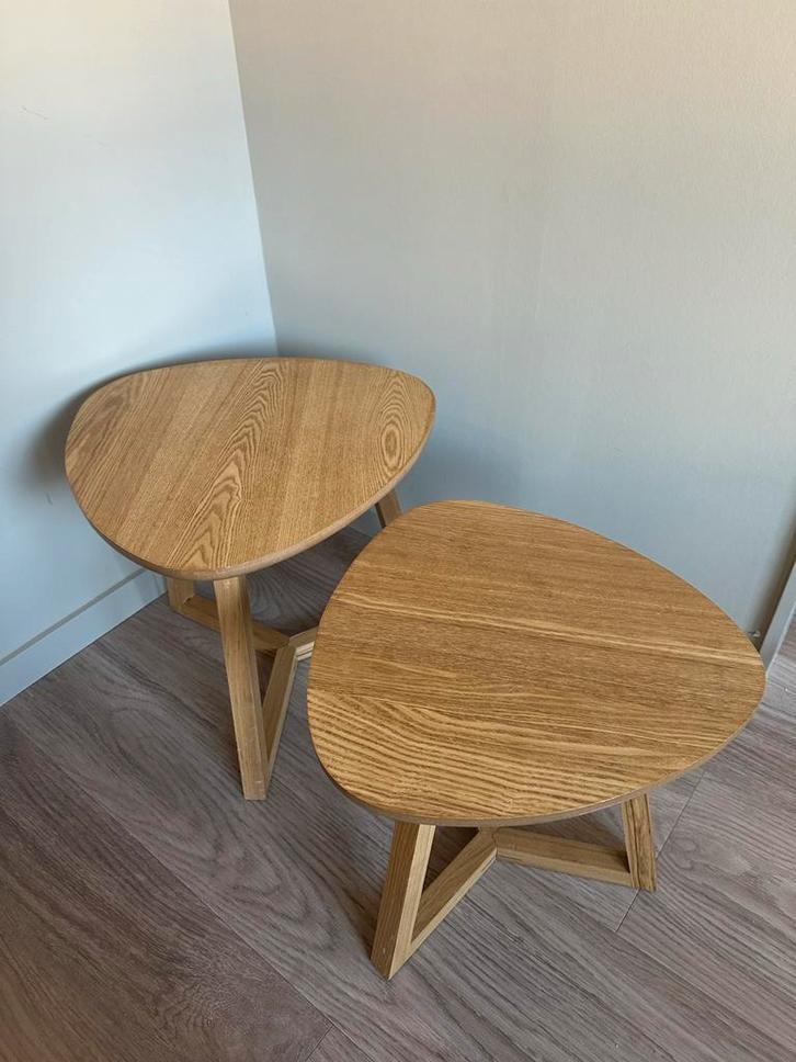 Houten Bijzettafels - Set van 2, Huis en Inrichting, Tafels | Bijzettafels, Gebruikt, Overige vormen, Minder dan 45 cm, Minder dan 55 cm