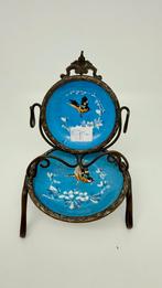 Antiek klokje-houder. Geëmailleerde blauwe stoel., Verzenden, Zilver, Overige merken