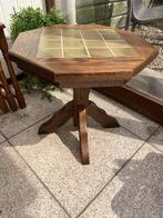 Vintage eiken bijzettafeltje met tegel ingelegd, Ophalen, Rechthoekig, Minder dan 55 cm, 60 cm of meer