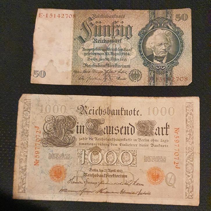 Twee oude Duitse bankbiljetten, Postzegels en Munten, Bankbiljetten | Europa | Niet-Eurobiljetten, Setje, Duitsland, Ophalen of Verzenden