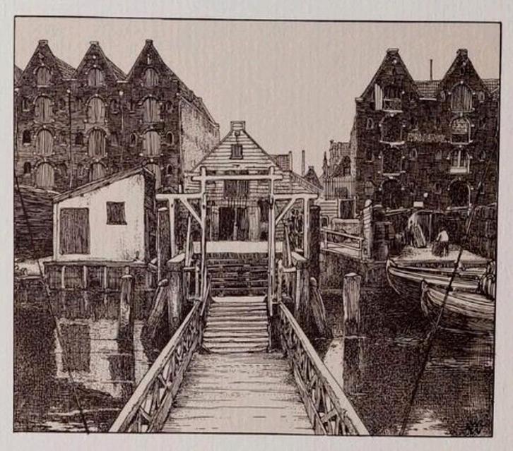 Prent... Het Prinseneiland, Amsterdam, Antiek en Kunst, Kunst | Etsen en Gravures, Ophalen of Verzenden
