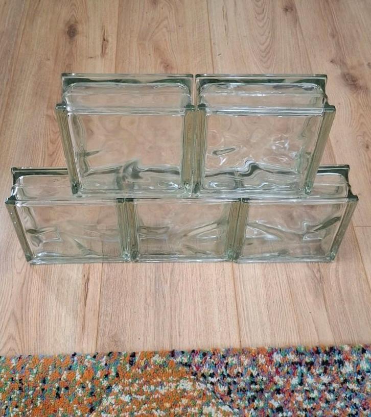 Glazen blokken bouwstenen vintage 5 stuks, Doe-het-zelf en Verbouw, Metselstenen, Gebruikt, Overige typen, Ophalen of Verzenden