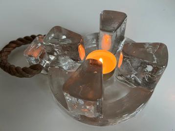 Vintage Deens Theelichthouder Iced Glas met Touw beschikbaar voor biedingen