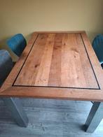 Nette eethoek met 4 stoelen - RVS onderstel, Huis en Inrichting, Tafels | Eettafels, Ophalen of Verzenden, Rechthoekig, 50 tot 100 cm