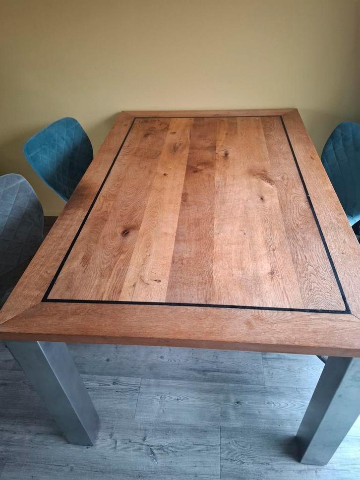 Nette eethoek met 4 stoelen - RVS onderstel, Huis en Inrichting, Tafels | Eettafels, 50 tot 100 cm, Rechthoekig, Ophalen of Verzenden