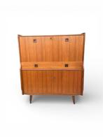 Vintage kast, secretaire, uitklapbaar bureau, teak fineer, Ophalen, Gebruikt, Vintage