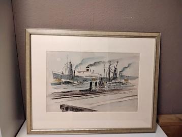 Zeer mooi aquarel schilderij scheepvaart  beschikbaar voor biedingen
